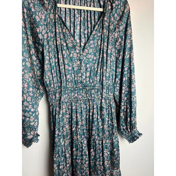 Anthropologie Current Air Tiered Green and Pink Floral Mini Dress Sz. S - Picture 4 of 12